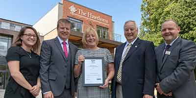 Sharon Winfield, Paul and Sandra Tripney, David Seward and Graham Walker with Hawthorns Group Hospitality Assured Award